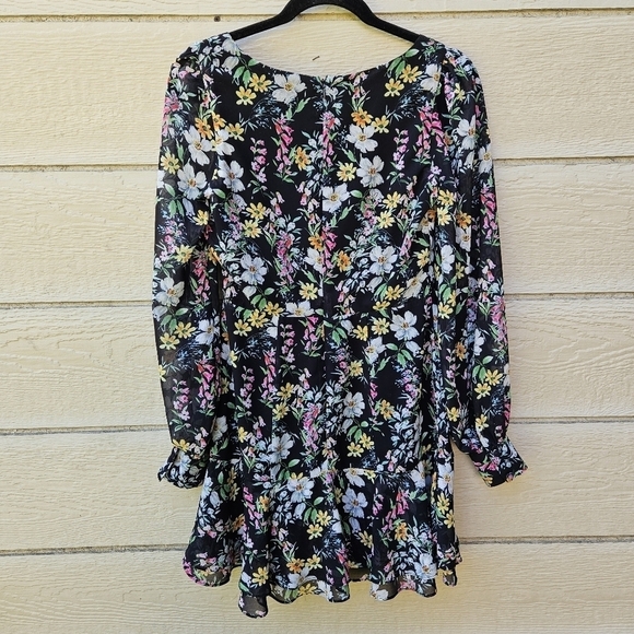 Yumi Kim Hey Jude long sleeve square neck mini dress Eden Black floral size 4 - Picture 2 of 9